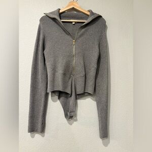 Promesa Gray Ribbed Zip-Up Sweater Top